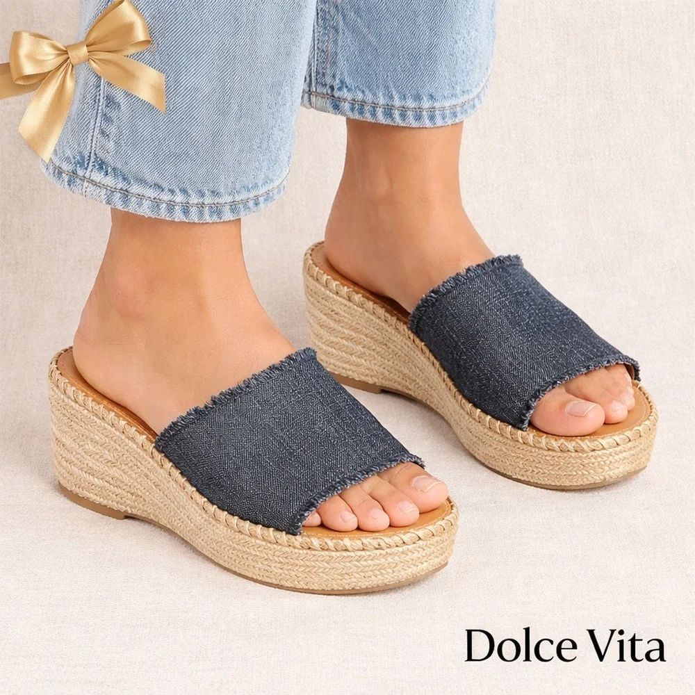 Dolce Vita Denim Espadrille Platform Wedge Slides